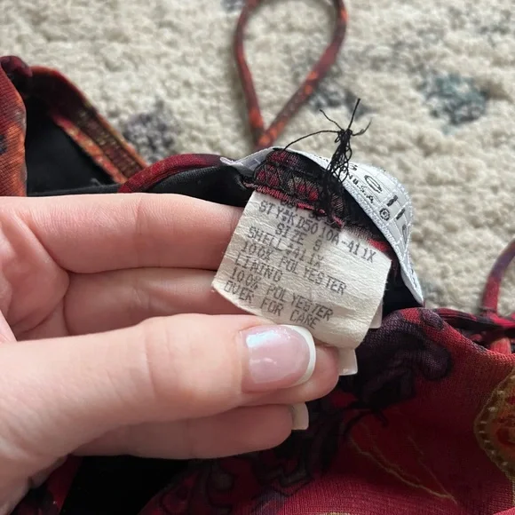 Vintage La Belle Paisley Patchwork Red Midi Dress - Picture 3 of 3